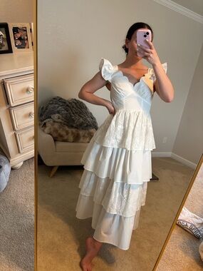 En Saison White Tiered Ruffle Maxi Dress